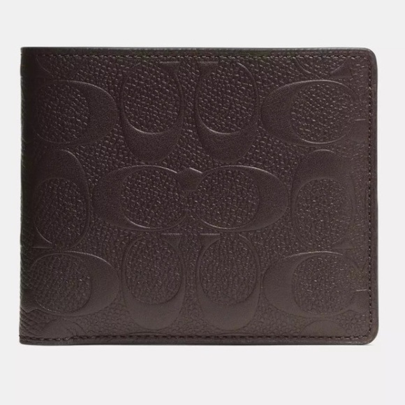 Coach Other - Coach Compact ID Wallet in Signature Men’s Mahogany NWT- F75371